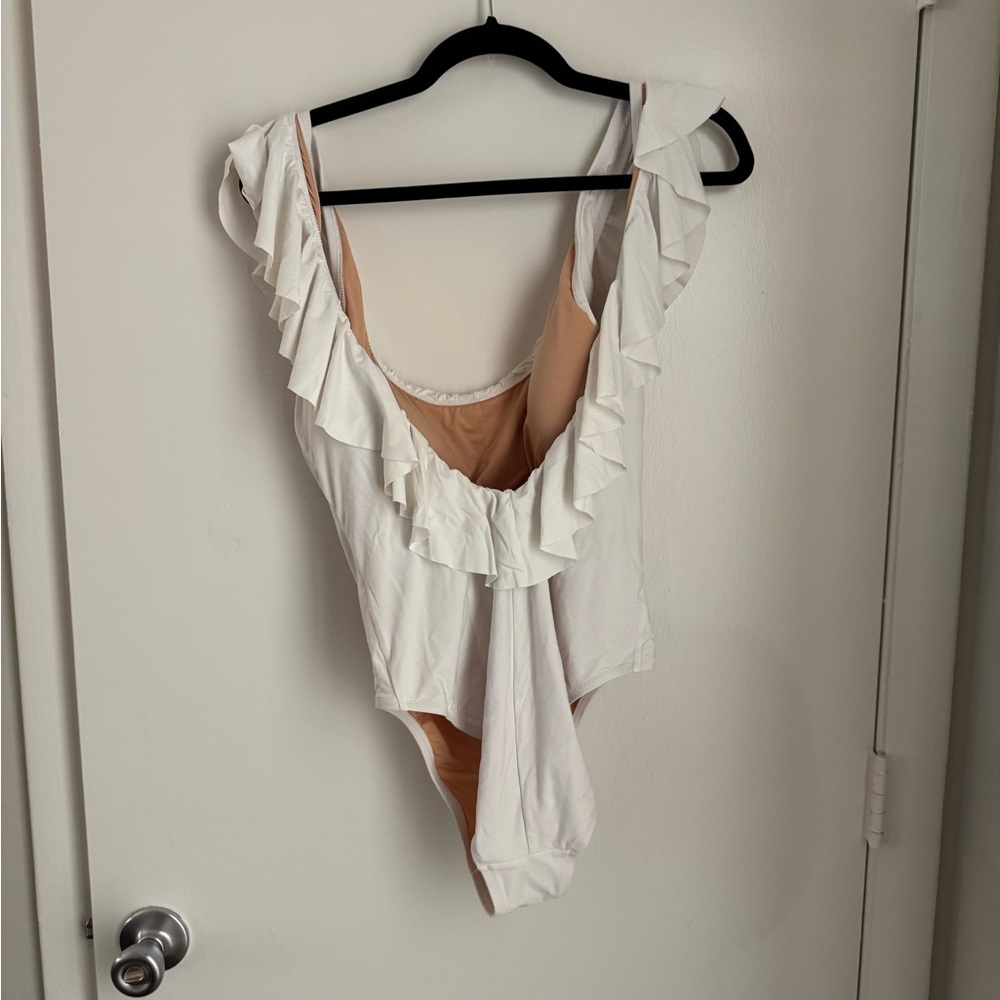 Woman’s Ruffled White One Piece - Picture 2 of 3